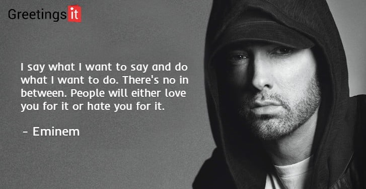 I say what I want to say and do what I want to do. There's no in between. People will either love you for it or hate you for it Eminem Quotes
