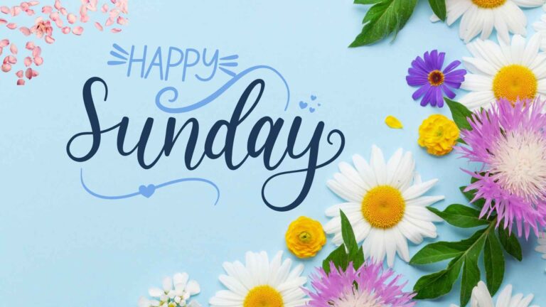 Happy Blessing Sunday quote with flowers